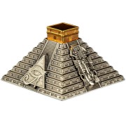 Nicaragua MAYAN PYRAMID ANCIENT WORLD 50 Cordobas Silver coin Pyramid Shaped High Relief Gold plated 2022 Antique finish 5 oz